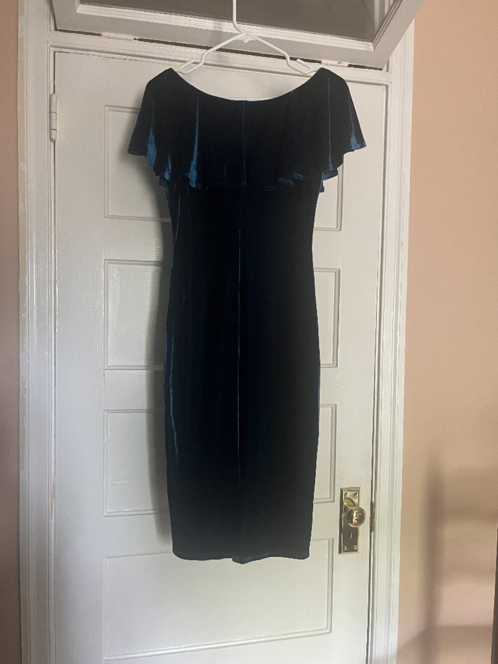 Unique Vintage Velvet Teal Sheath Dress - Size 4 - Picture 2 of 3
